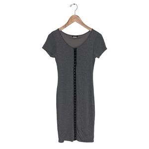 Sirens Short Sleeve Jersey  Bodycon Dress Snap Buttons Grey Black Size Medium‎